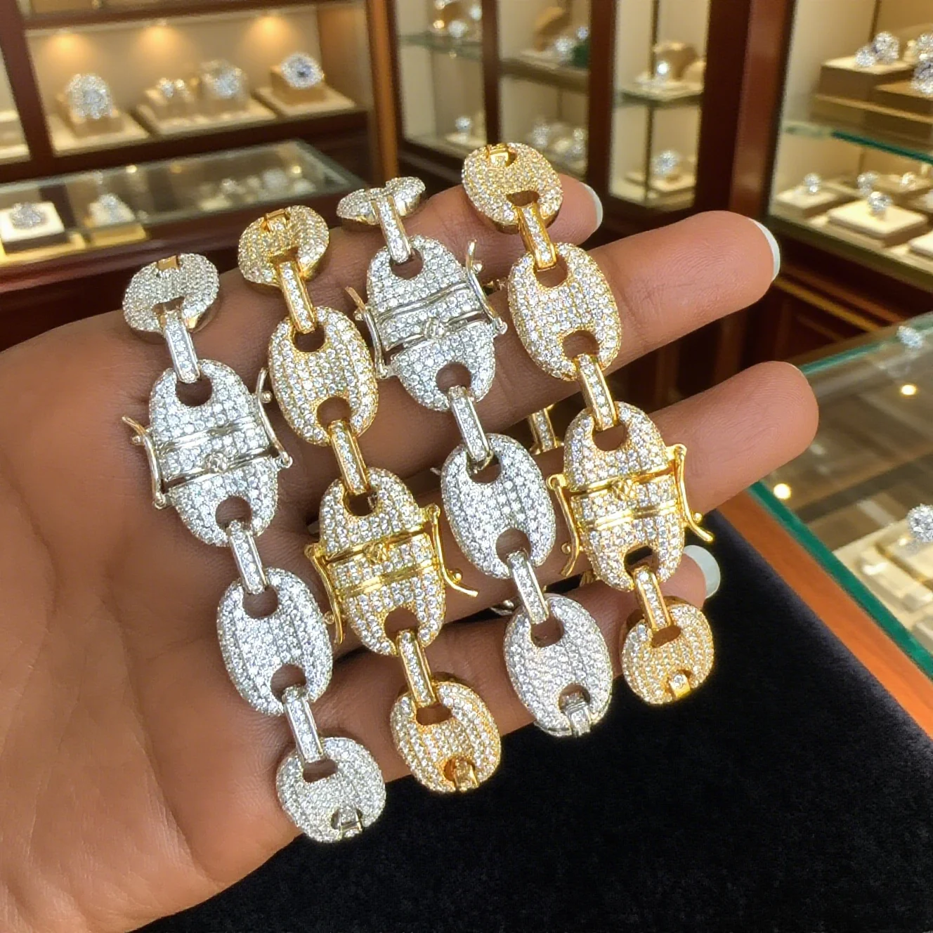 Iced Out Bling Micro Pave 5A CZ perles chaîne Bracelet de luxe Hip Hop femmes fille Bracelet bijoux
