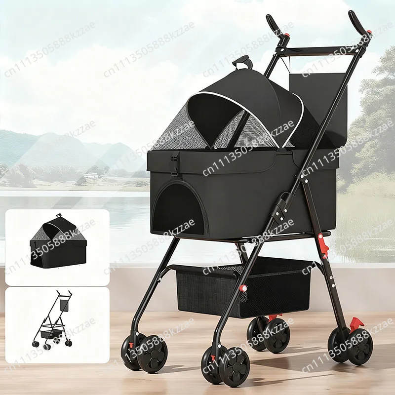 4 Wheels Pet Stroller Foldable Breathable Dog Cat Cage Jogger Stroller Lightweight Detachable Pet Stroller For Small Medium Pets