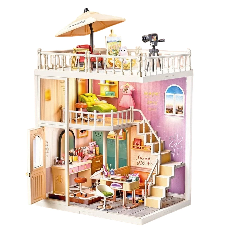 

DIY Plastic Miniature House Kit Cat House Living Room Mini House with Accessories Model Kits 3D Puzzle for Girls Birthday Gifts