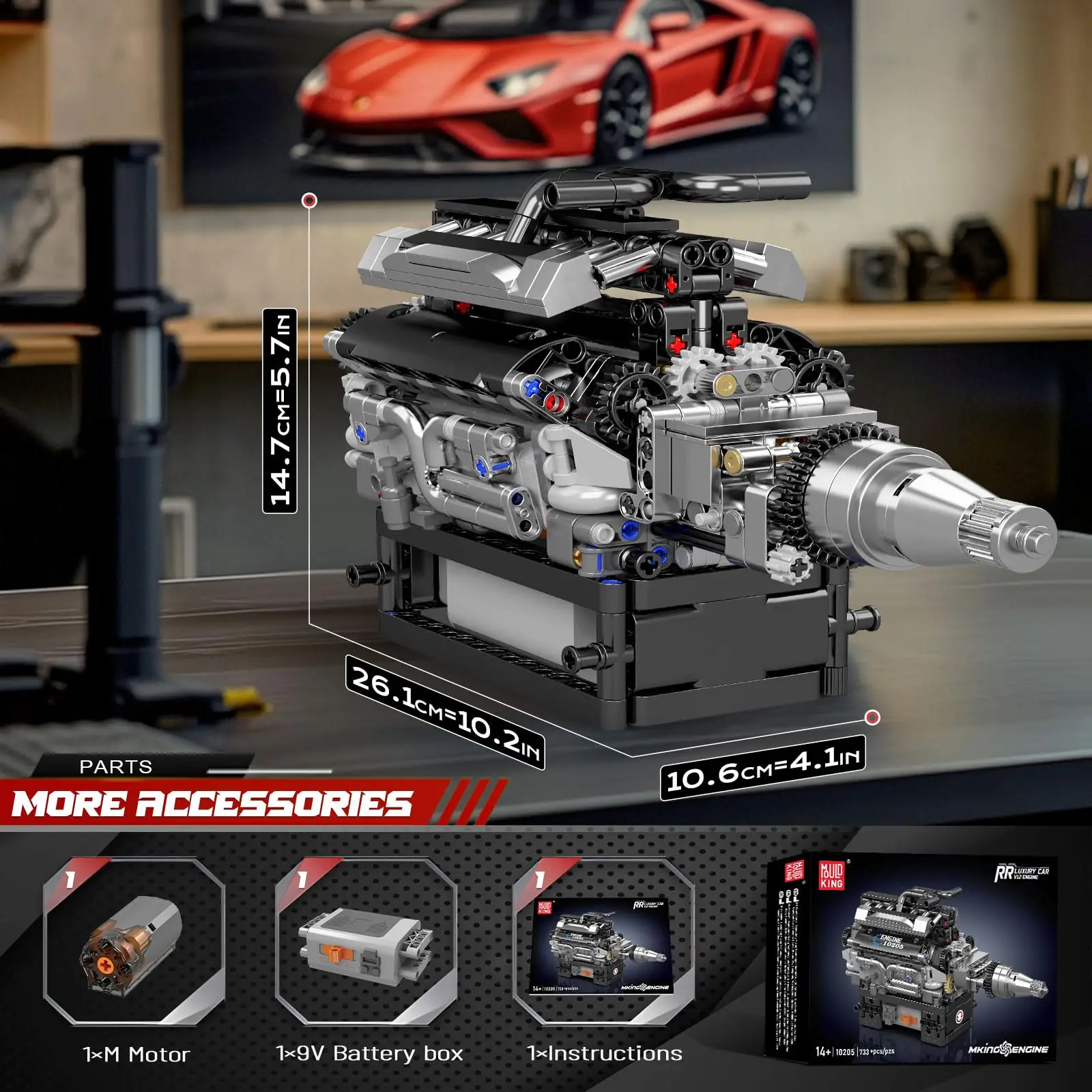 قالب الملك 10205 733 قطعة Supercar V12 محرك بناء عدة نموذج MOC محرك الهندسة الاطفال الجذعية بناء كتل لعب للكبار الهدايا #4