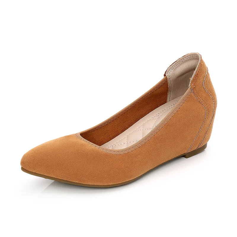 Women's Pointed Toe Suede Hidden Wedge Flat Shoes Slip on Comfort Invisible Heel Pumps Ladies Daily Office Casual Soft Footwear