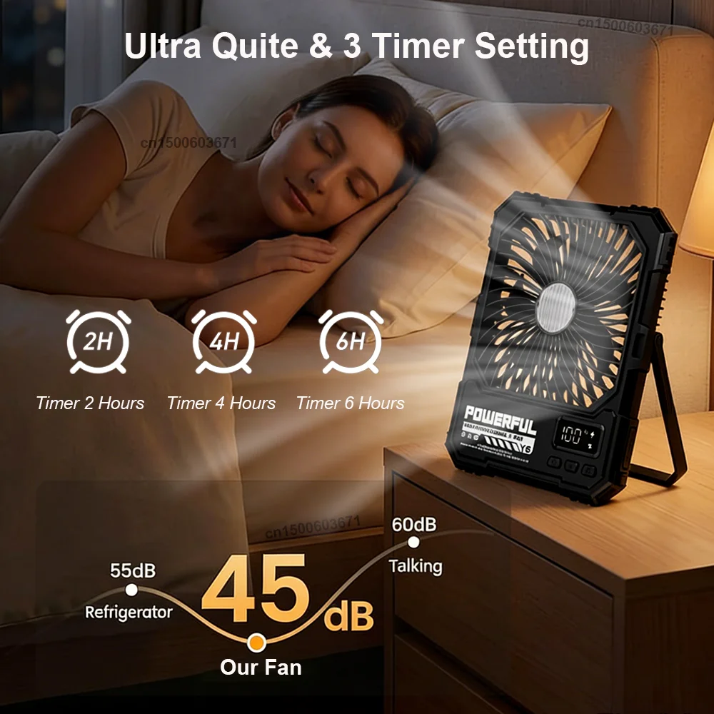 20000mAh Camping-Ventilator, tragbare Deckenventilatoren, faltbarer Tischventilator, Zelt-Luftzirkulator, wiederaufladbarer elektrischer Ventilator mit LED-Licht – Detail 7