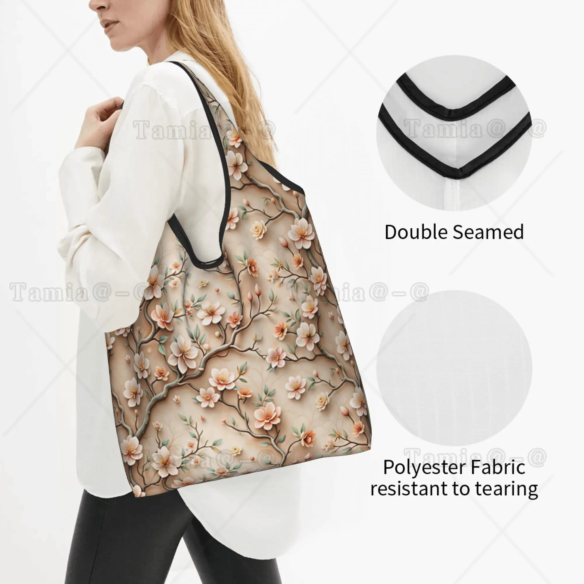 Recycling Luxury High 3D Floral Shopping Bag Women Tote Bag Portable Fashion Trend 3D Flowers Groceries Shopper Bags