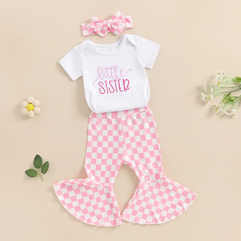 Big Sister Little Sister Matching Outfits Short Sleeve Romper Bell Bottom Outfits