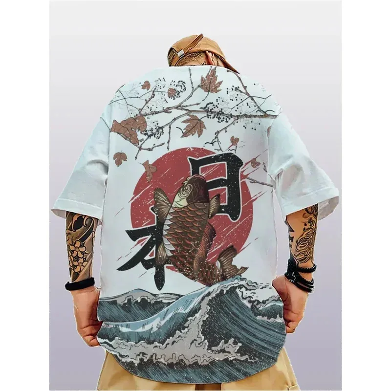 

Oversized Fashionable Men's T-shirt with Japanese Plum Blossom Pattern 3D Printing Loose Street Trend T-shirt for Men's Clothing