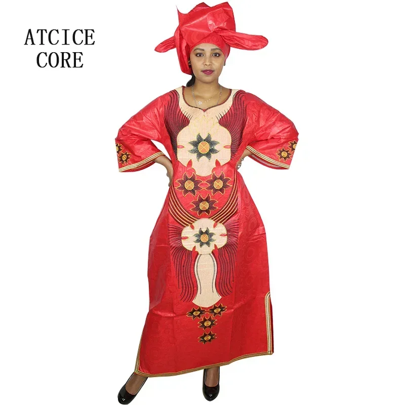 African Dresses For Women Fashion Design New African Bazin Embroidery Design Dress Long Dress With Scarf