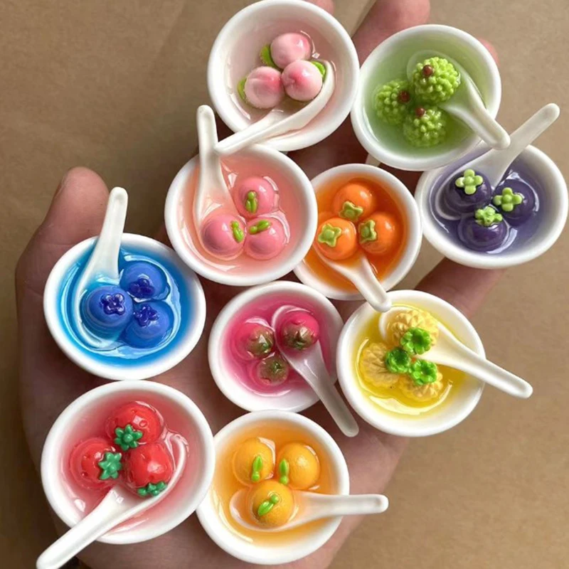 5pcs/set 1:12 Dollhouse Miniature Luminous Fruit Bowl Toy for Children's Dollhouse Kitchen Decoration Dollhouse Accessories