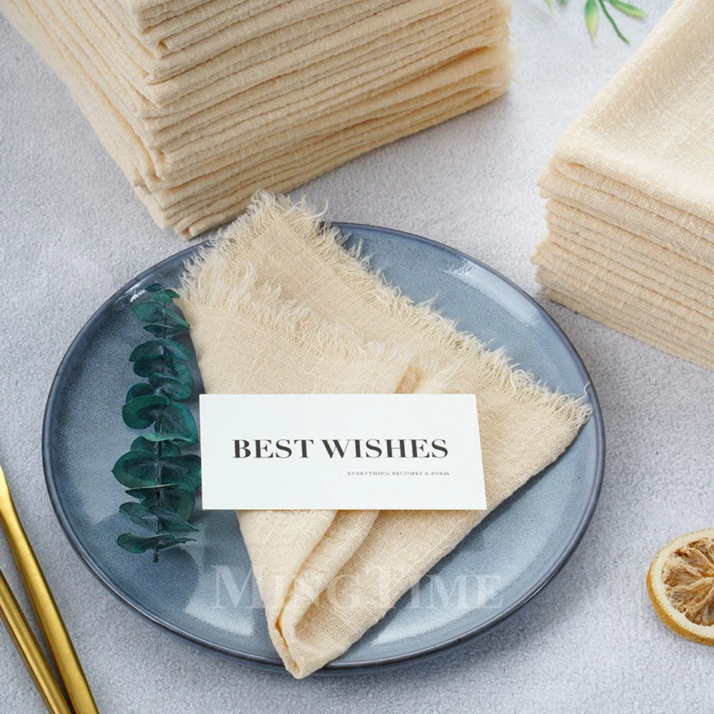 24 Pack 32x32cm Cotton Gauze Napkins Retro Vintage Wedding Christmas Table Linens Reusable Party Decor Boho Textured
