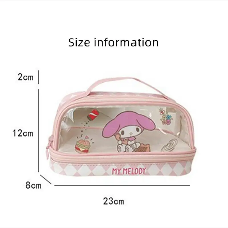 Sanrio Hello Kitty Portable Pencil Pouch Cute Cartoon Anime Cinnamoroll Kuromi Large Transparent Cosmetic Bag Holiday Gifts