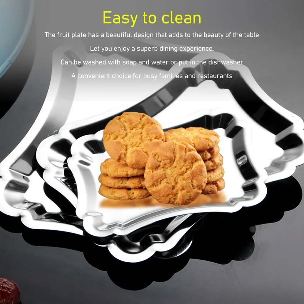 3pcs Rustless Steel Snack Plate Shallow Wide Plate Multi-size Food Serving Tray Polished Surface Thick Treat Dish Picnic