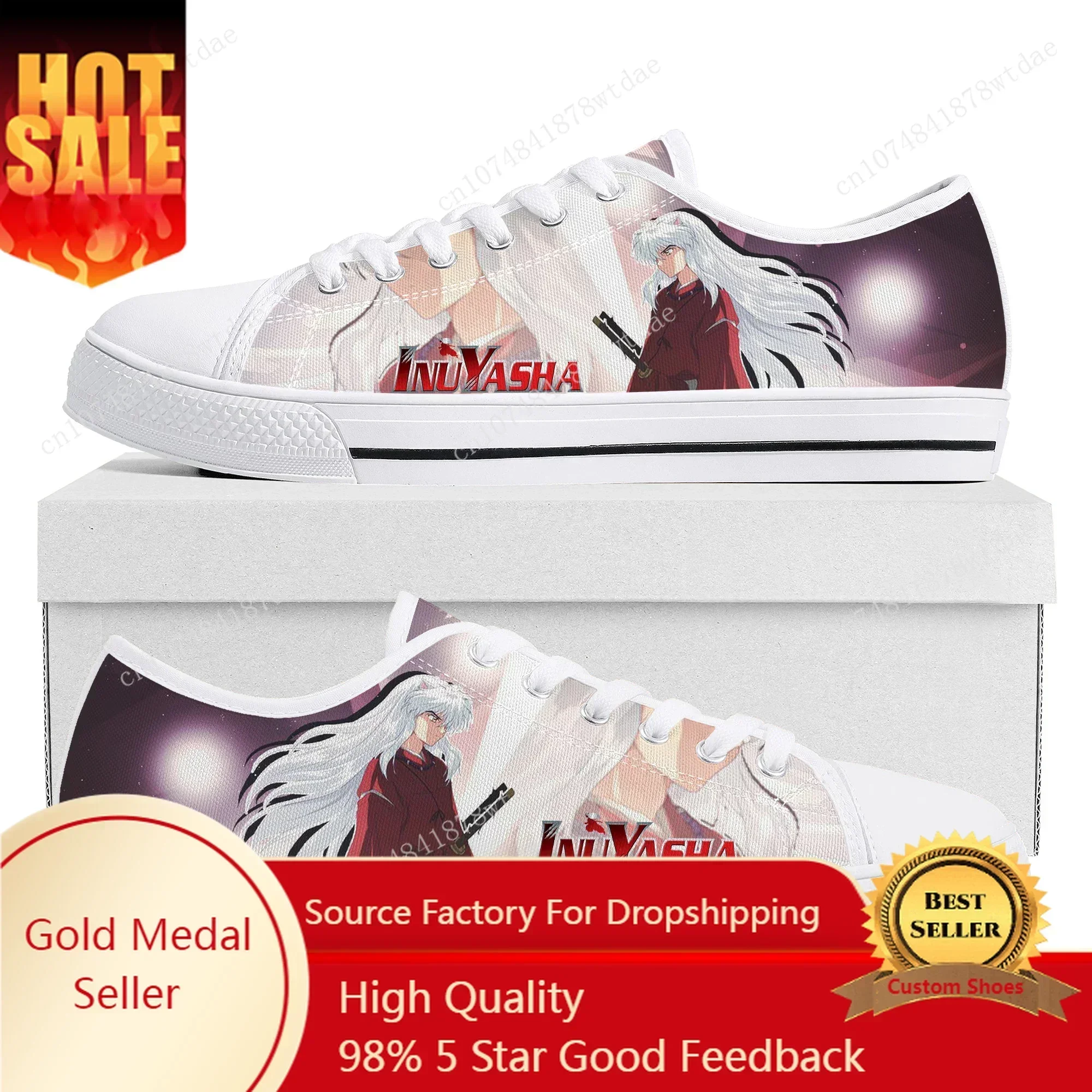 Inuyasha Low Top Sneakers Womens Mens High Quality Canvas Sneaker Couple Japanese Anime Comics Manga Custom Made Shoes