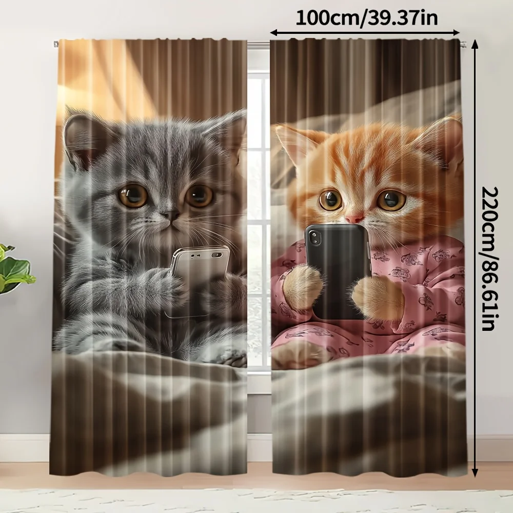 Cute Kitten Photo Curtain Pair for Bedroom Living Room Window Home Decor Curtain Panels