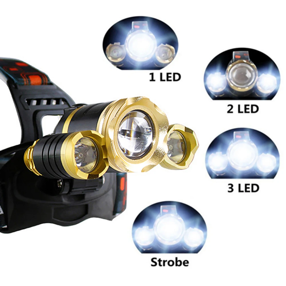 Rechargeable Led Headlight 3T6 Most Powerful USB Led Headlamp 18650 Waterproof Zoomable Head Lamp 4Modes Super Bright Head Light