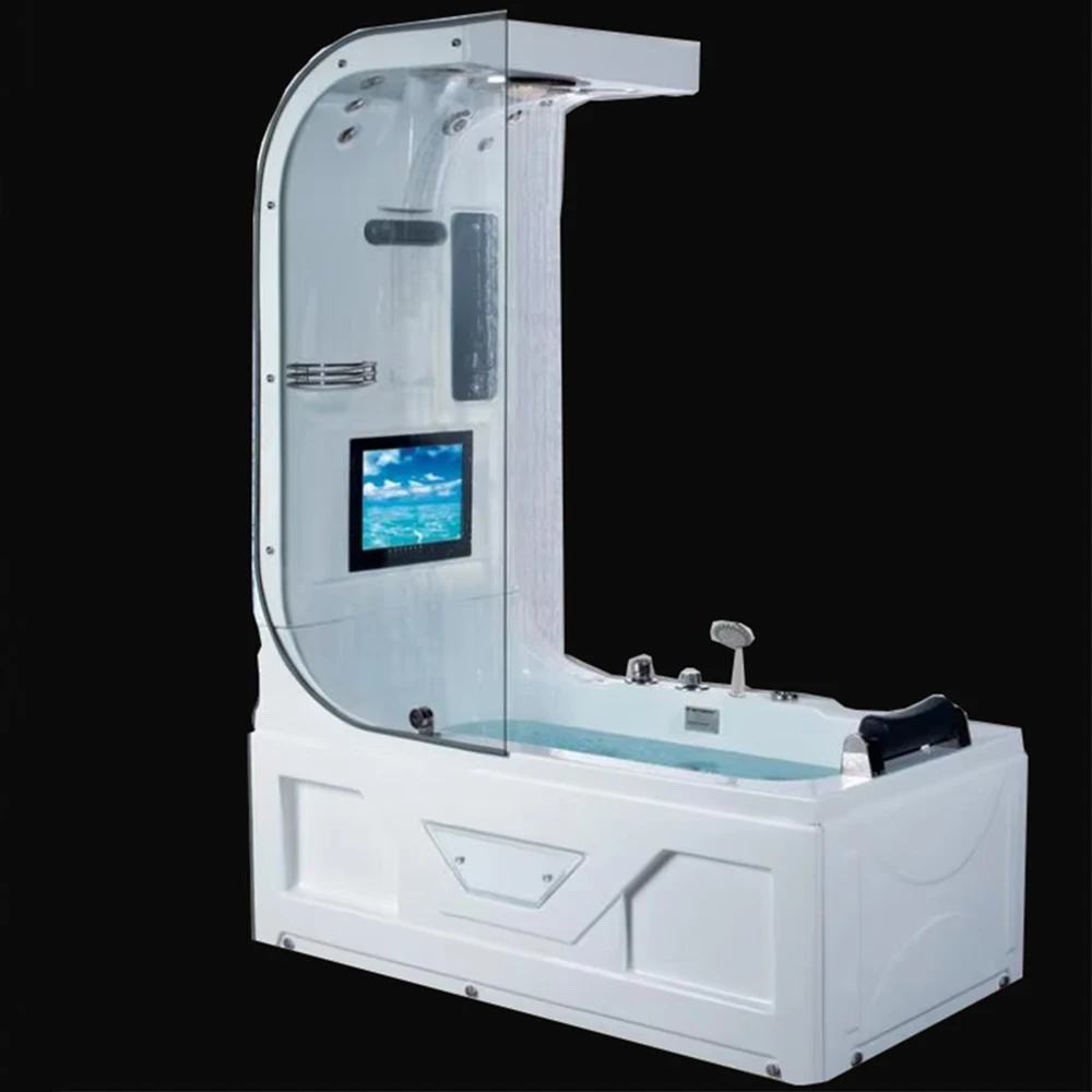 62.9 Inch Whirlpool Bathtub Hydromassage Combined Shower Tub Left Right Skirt Option TV Surfing Whirlpool Bathtub RS013B