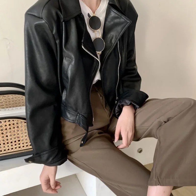 Y2k Women's Short Leather Jacket Spring and Autumn New Style High-end Feel Motorcycle Street Style Petite Leather Jacket