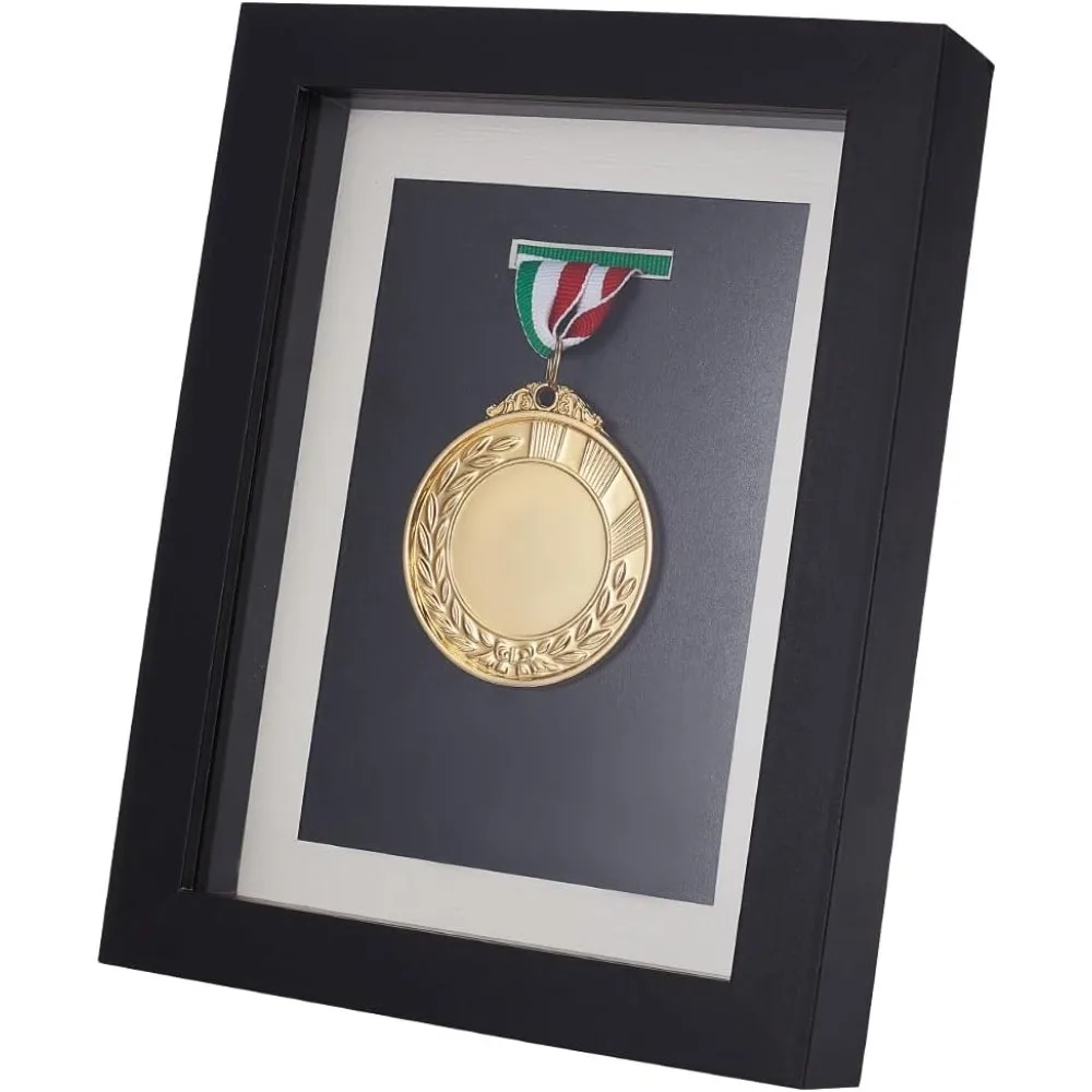 Medal Display Shadow Box Black Medal Display Case Natural Wood Photo Frames with Clear Window for Military Medals making kit