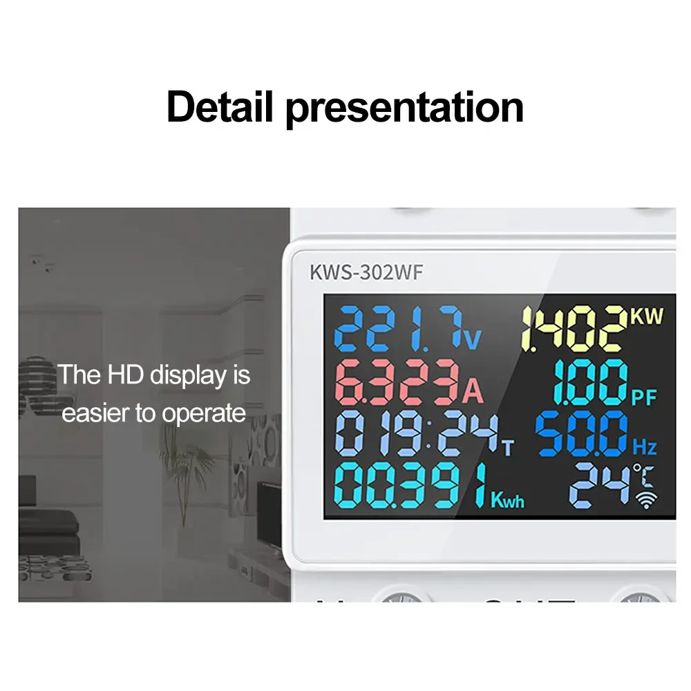 KWS-302 8 in1 Power Meter Multi-function Digital Voltmeter Ammeter 170-300V 63A Power Factor Time Energy Voltage Current Monitor