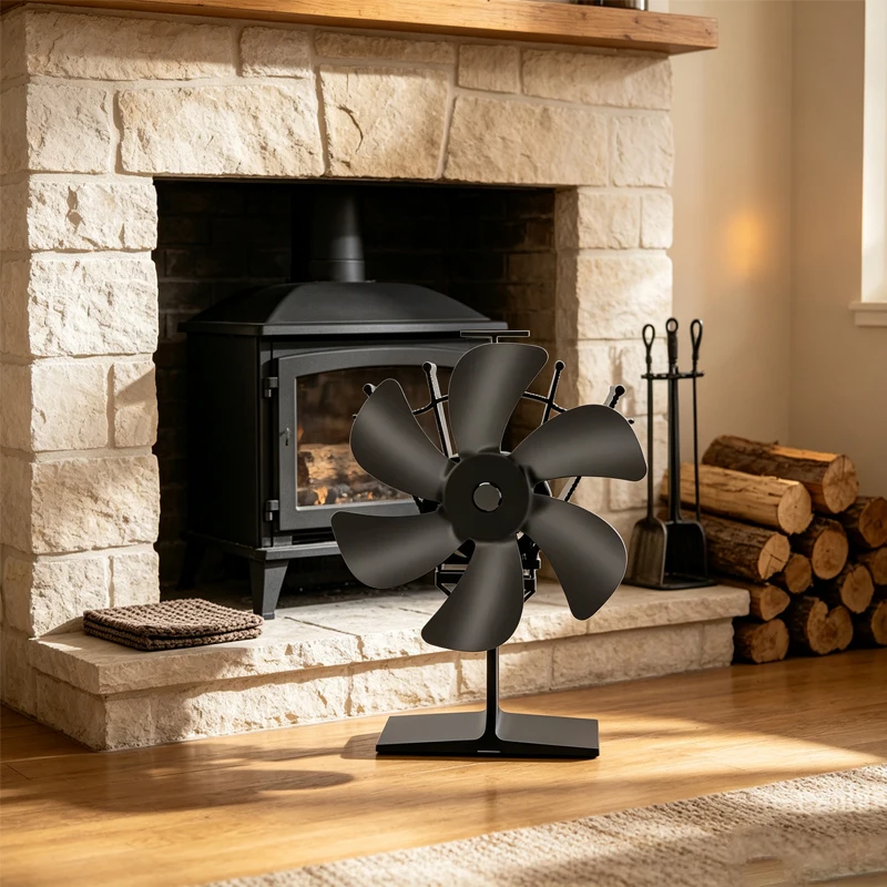 6-Blade Heat Powered Stove Fan for Wood Log Burner Fireplace Quiet Environmental Fan Heater Tool Efficient Heat Distribution