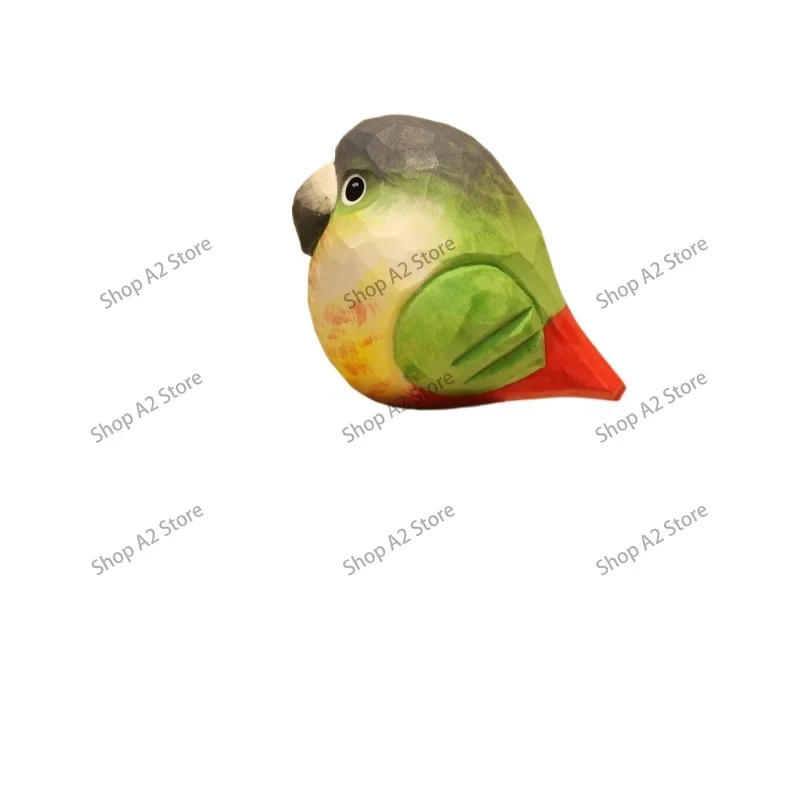Handmade wood carving yellow edge little sun parrot table top ornament cute little fat chirp ornament