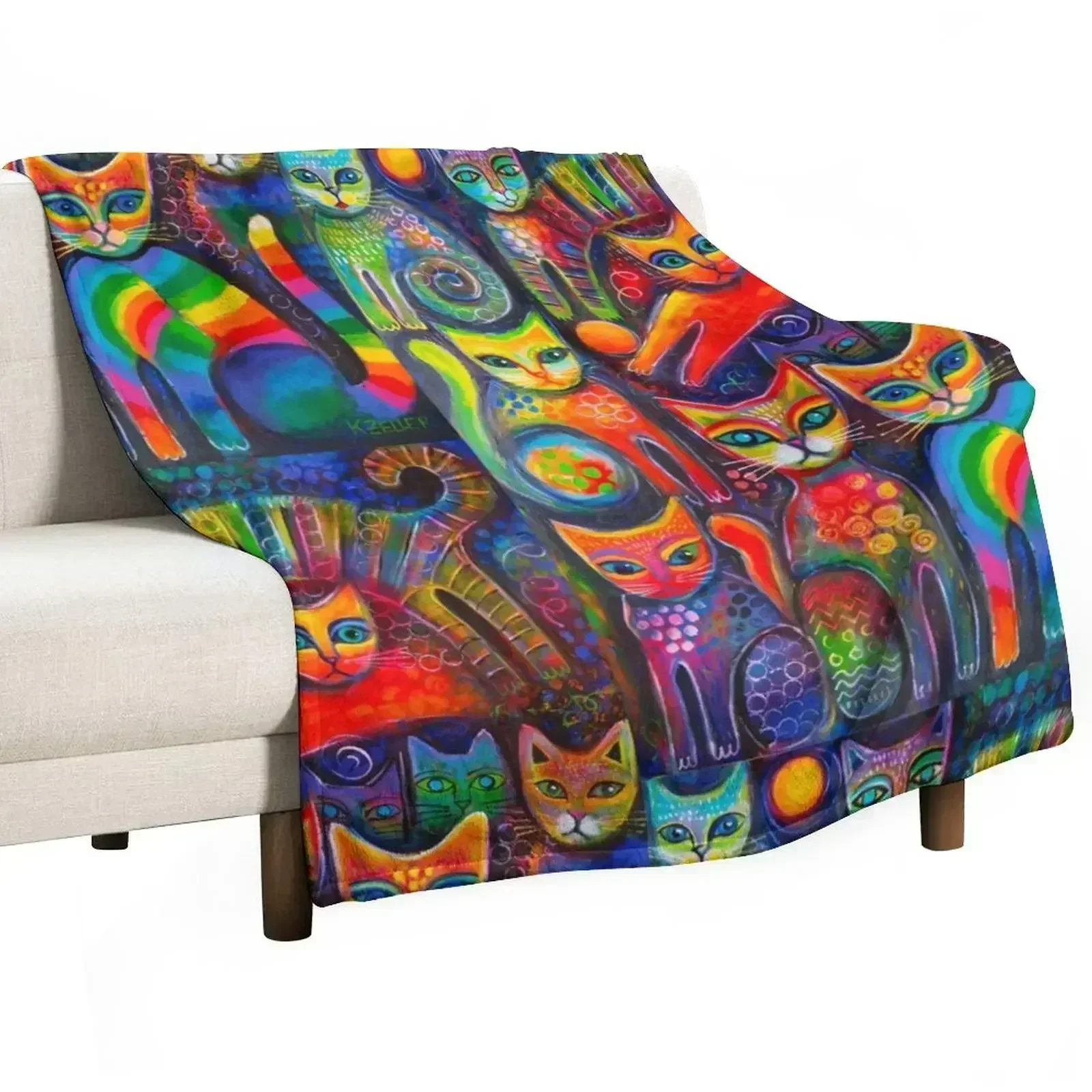 Rainbow cats acrylics Throw Blanket Stuffeds christmas gifts warm winter Soft anime funny gift Blankets