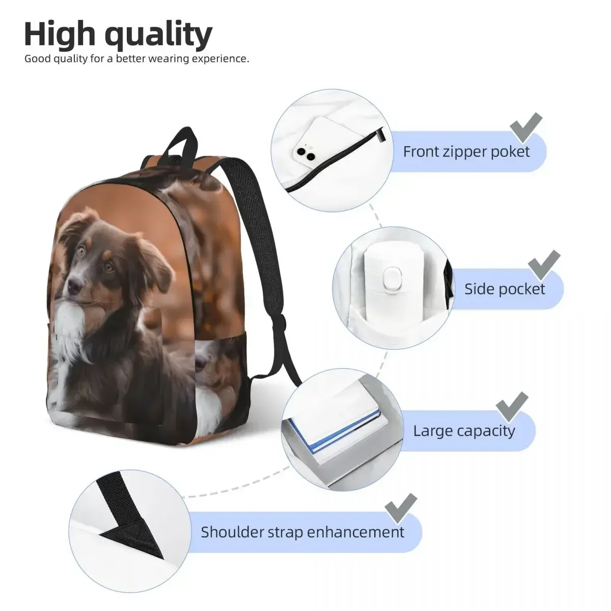 حقيبة ظهر مدرسية للطلاب حقيبة ظهر مدرسية على شكل كلب الراعي الأسترالي المحلي حقيبة كمبيوتر محمول حقيبة ظهر مدرسية