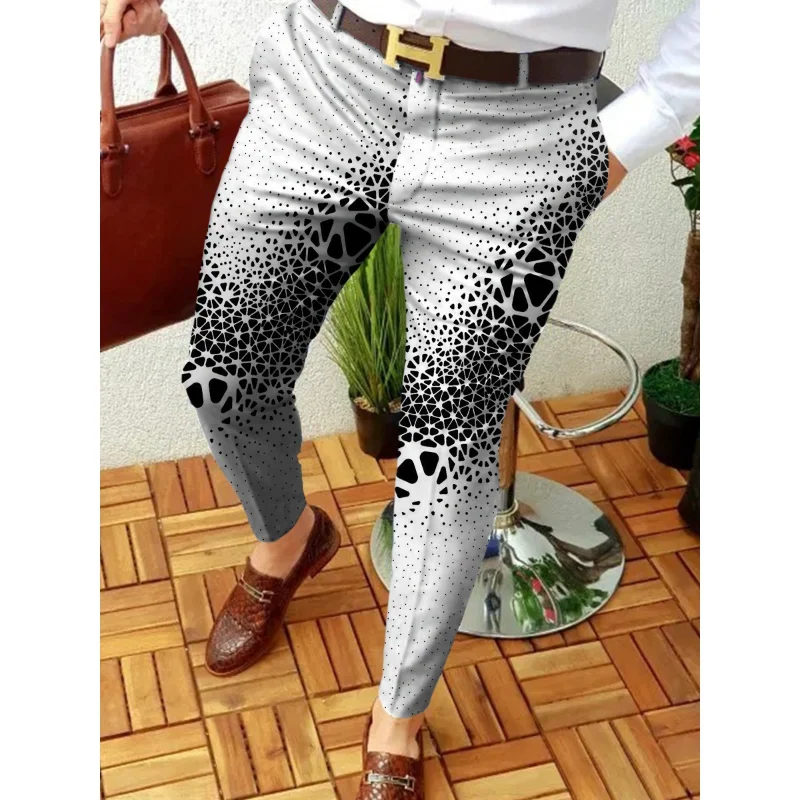 Men\'s Pencil Pants Casual Contrast Color Pattern Mid-Waist Casual Trousers Business Slim Skinny Stretch Jogging Formal Trouser