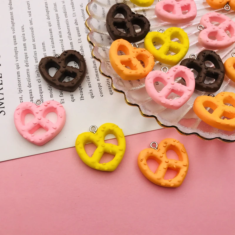 10pcs Hot Selling Resin Kawaii Pretzel Cookie Charm for Keychain, Earring, Scrapbooking, DIY Making, Necklace