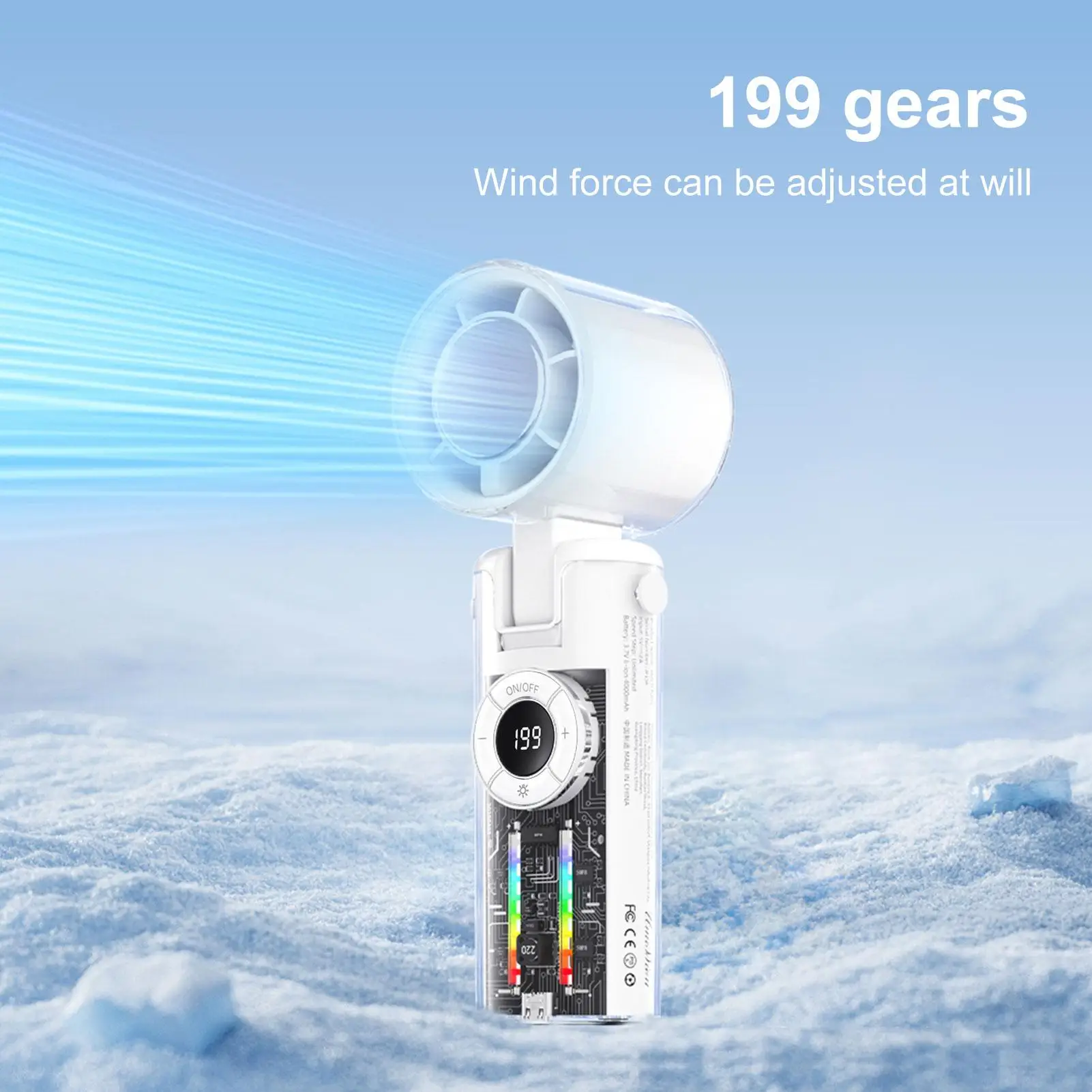 Handheld Cooling Fan USB Rechargeable Cooler Fan With Lights Digital Display Hot Weather Must Have With 199 Wind Modes For Girls