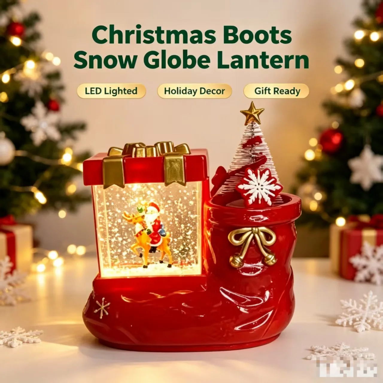 Decoration CraftsNew Christmas boots snow globe lantern LED snow light Christmas gift bag small wind lantern Christmas ornaments