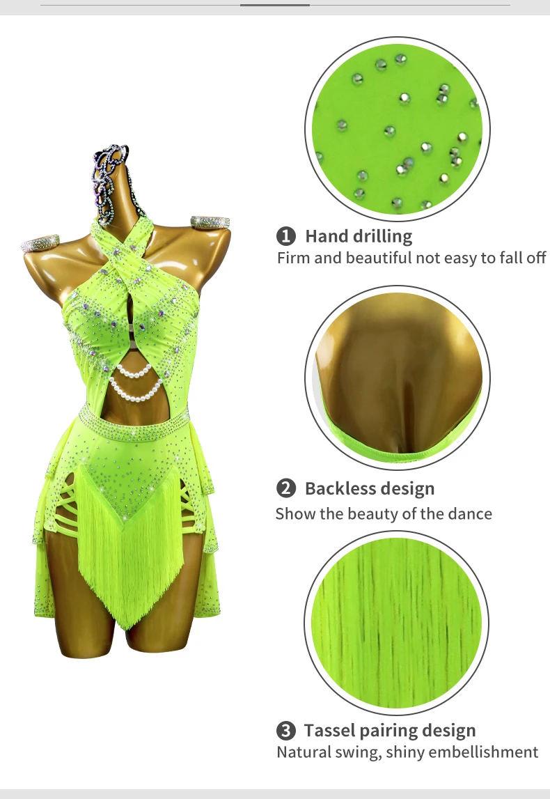 2026 Damen-Tanzkostüm für Lateinamerikanische Wettbewerbe, Neues Sportkleid für Mädchen, Sexy Elegante Kleidung, Abendkleid mit Fransen, Trainingskleidung – Detail 6