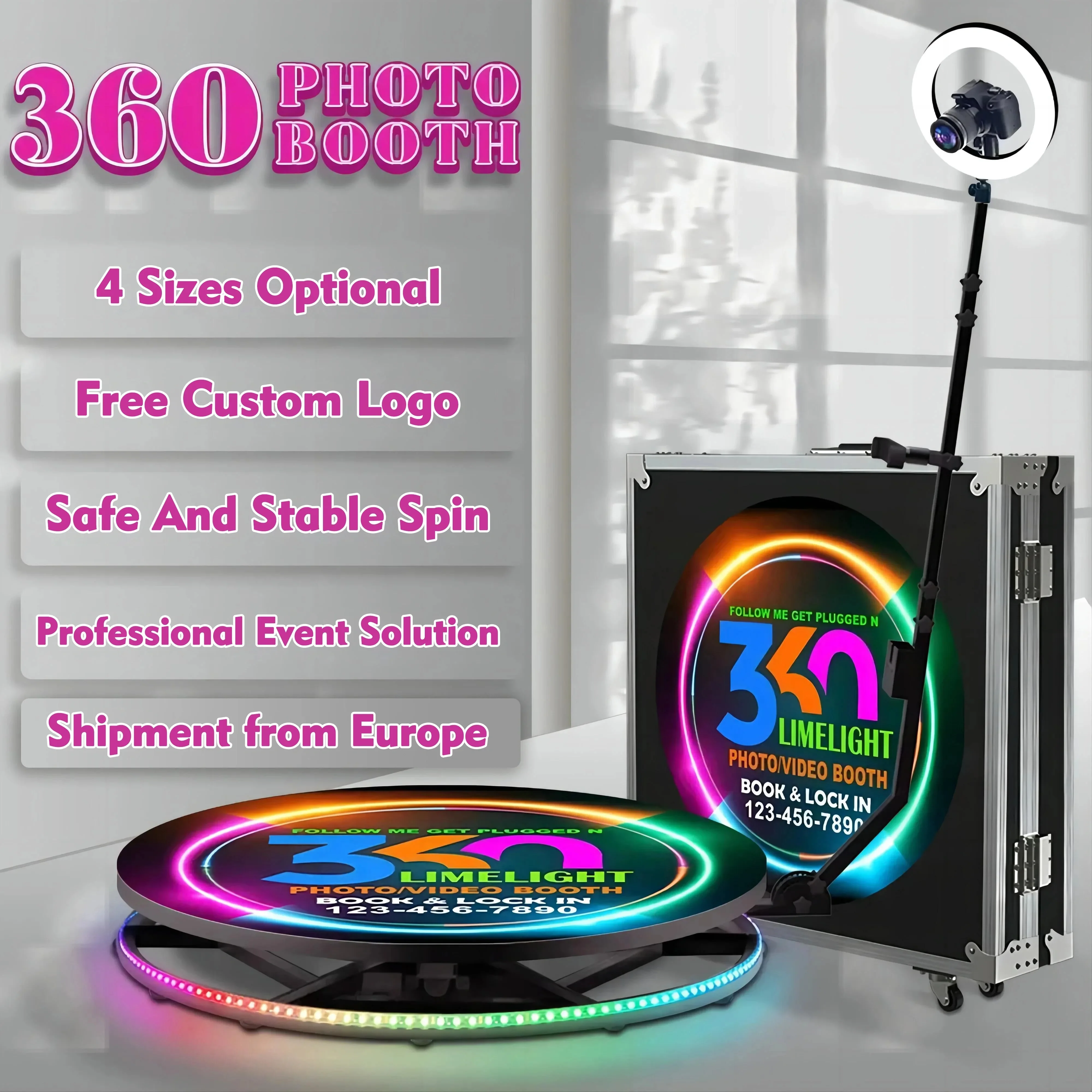 2024 NEW 360 Photo Booth Machine with Photography Lights for Parties with Software Logo Customization Automatic Photo Booth