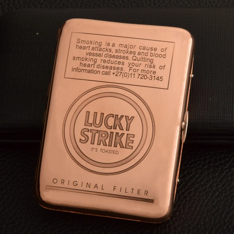 Estuche para Cigarrillos de Cobre Puro CAMEL Lucky Strike, Tallado por Ambos Lados, Antipresión, Portátil, Caja de Almacenamiento para 16 Cigarrillos
