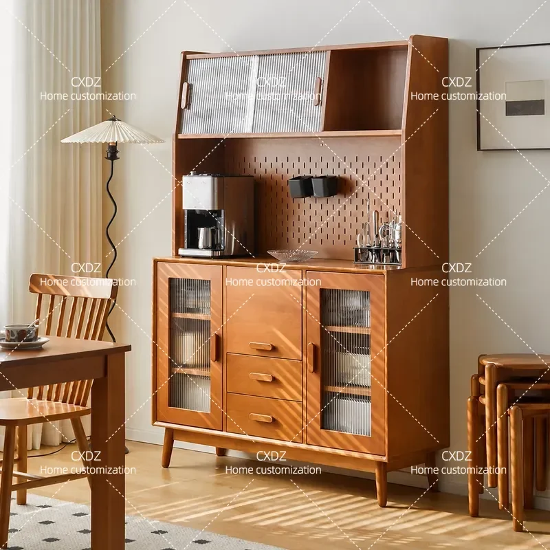 Solid Wood Dining Side Cabinet Modern Integrated Wall High Cabinet Living Room Wine Tea Storage Cabinet Household Locker