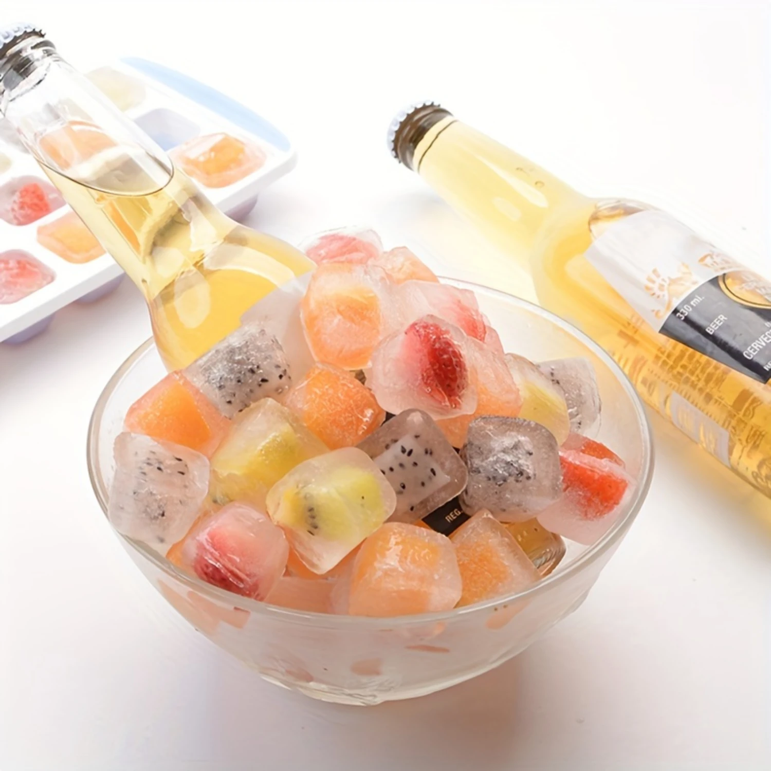 21 그리드 아이스 큐브 트레이 식품 보충 상자 용 뚜껑이있는 식품 등급 실리콘 아이스크림 몰드