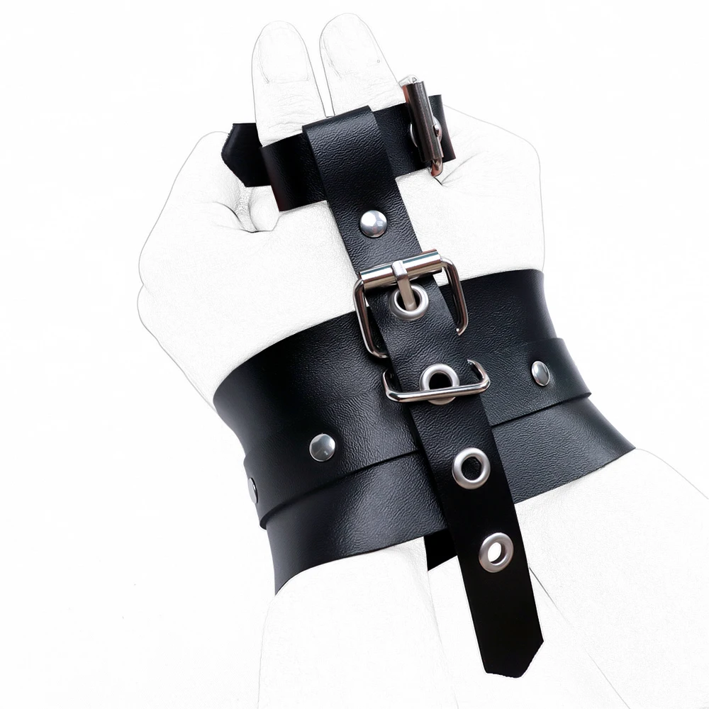 Black Adjustable PU Leather Thumb Bondage Cuffs Hand Slave Bondage Gear Cuffs BDSM Female Lover Adult Game For Couples