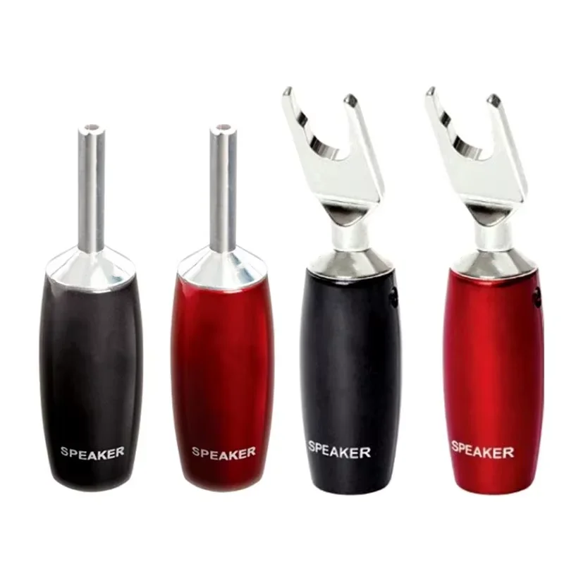 4pcs 500 Series Banana Plug / Y Spade Plug Red Copper Silver Plated Speaker Plug No Welding Banana Plugs Connector