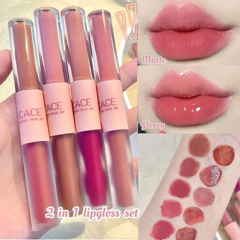 Dubbel Uiteinde Lip Glazuur Full Gloss Spiegel En Matte Fluweel Lange Termijn Kleur En Vocht Lipgloss Anti Vlek Cosmetische Lip Glazuur