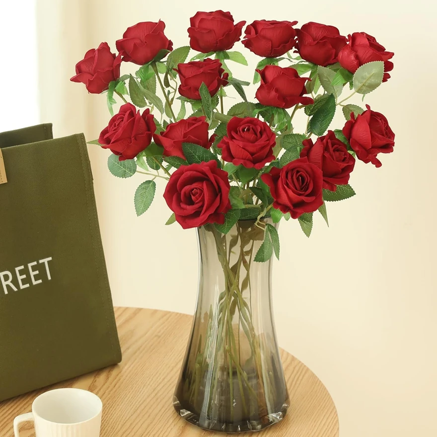 10 Stück künstliche Blumen Seidenrosen langer Zweig Valentinstag Brautsträuße Hochzeit Zuhause Vase Tischdekoration DIY Geschenkbox