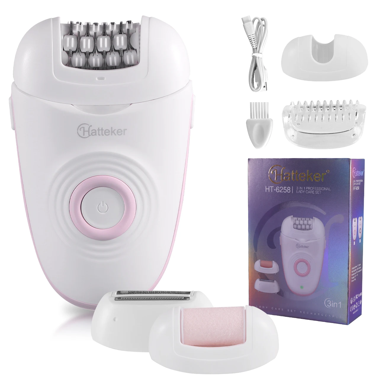 Hatteker Electric Foot File USB Rechargeable Callus Remover Pedicure Device Foot Care Tool for Heel Hard Skin Removal Waterproof