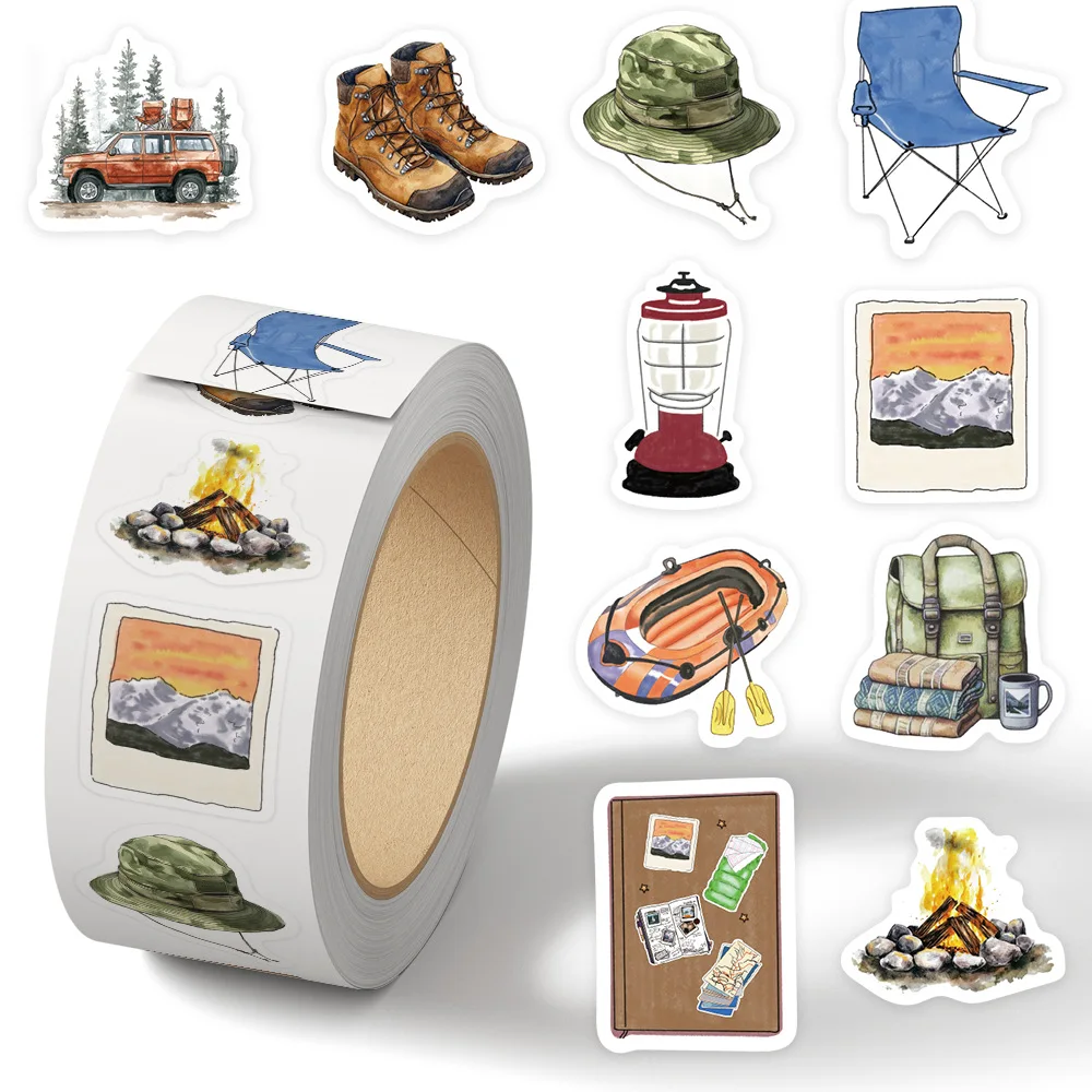 

500pcs/Roll Retro Style Happer Camper Sealing Stickers DIY PVC Laptop Decals Decoration Reward Gift Toy