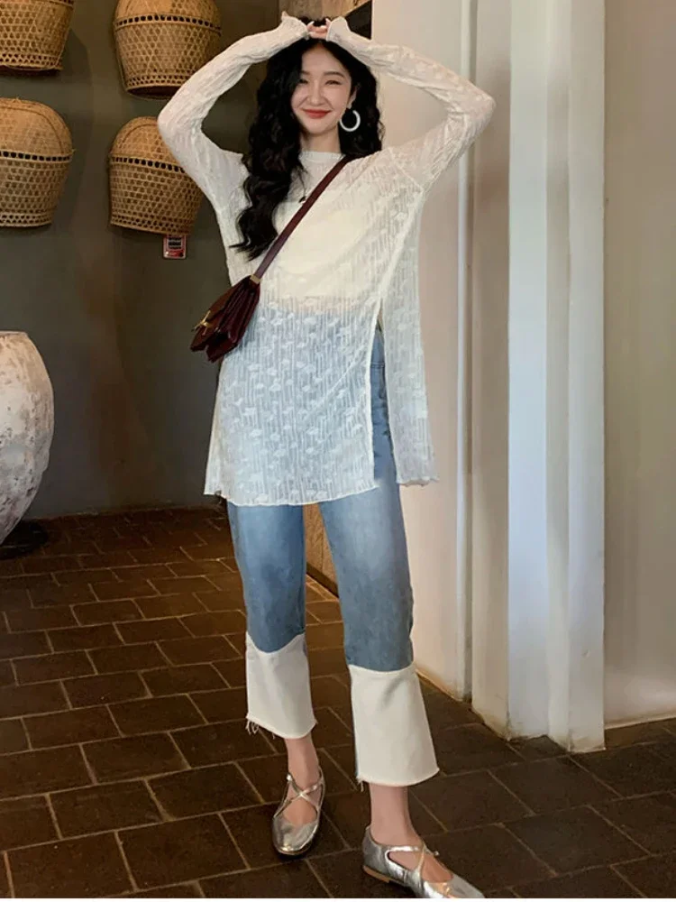 

T-shirts Women Sheer Temperament Cozy Sunscreen All-match Korean Style Ladies Spring New Modern Popular Designed Simple Leisure