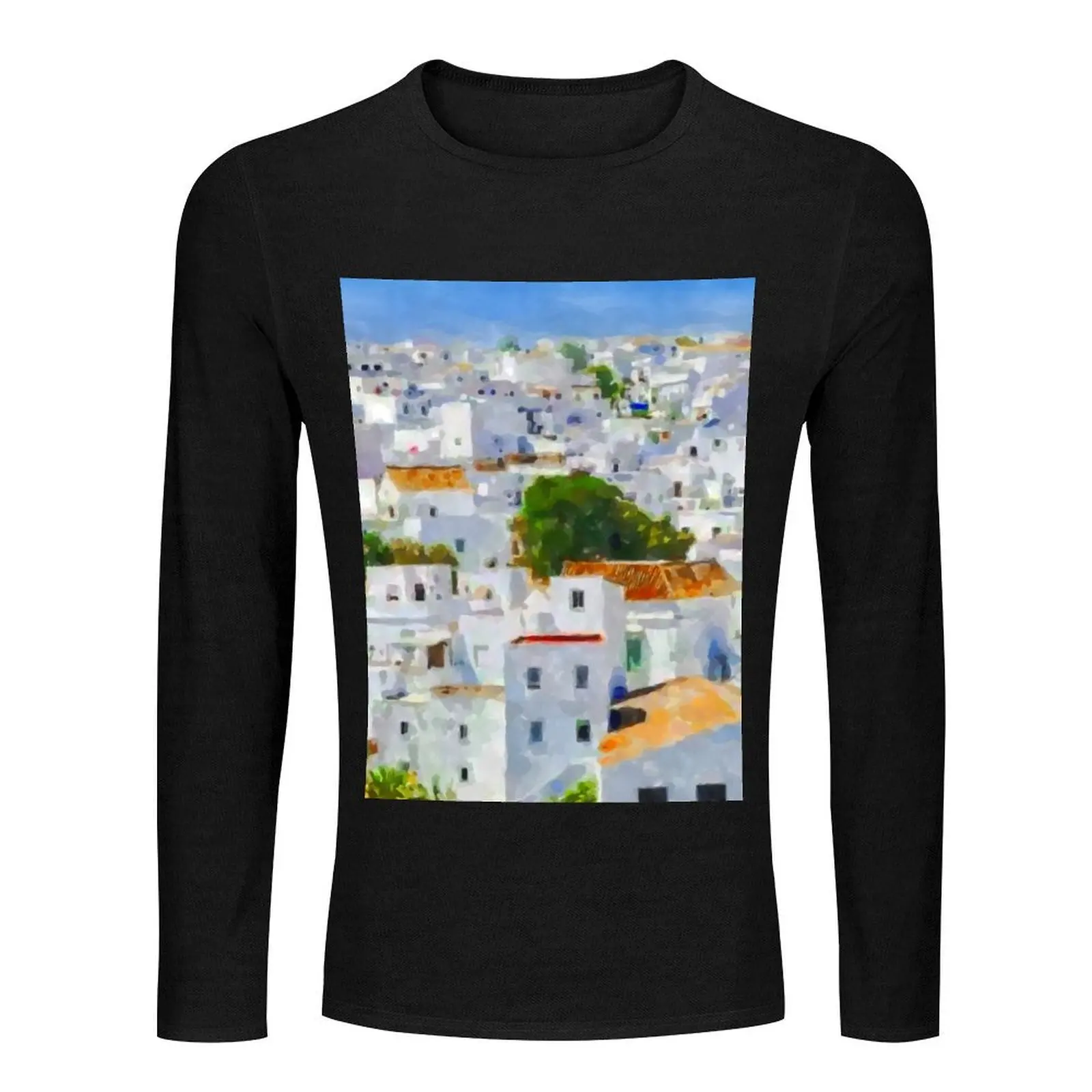 White Village of Andalusia Long T-Shirt plus size t shirts custom t shirt anime clothes vintage t shirt mens workout shirts