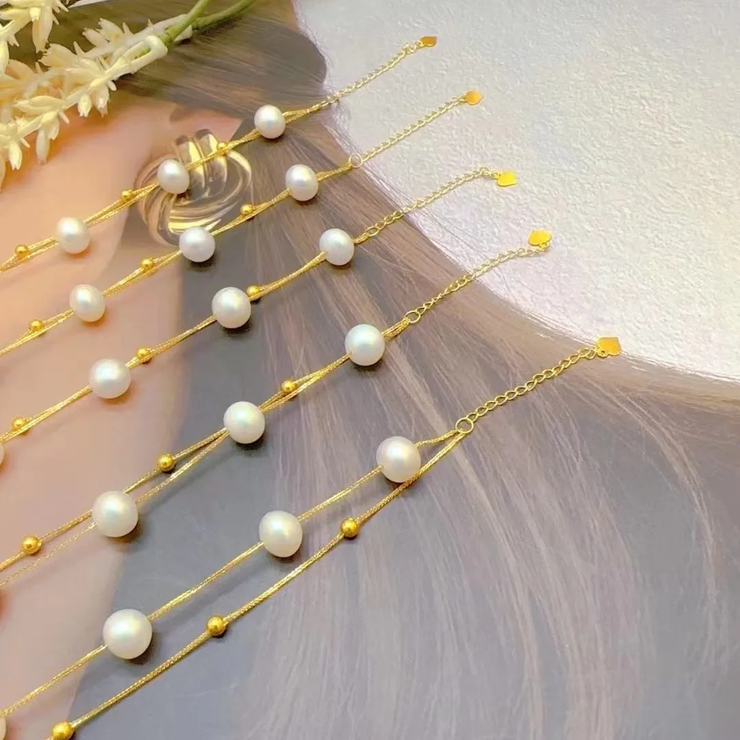 Elegant Real 18k Gold Natural Freshwater Pearls Bracelet Adjustable Au750 Chain Party Jewelry for Women Mum Girl Friendship Gift