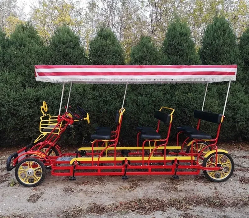 2pcs/lot 4 Wheels 6 Seater Tourist Sightseeing Pedal Surrey Bike Road Tandem Bicycles For Park