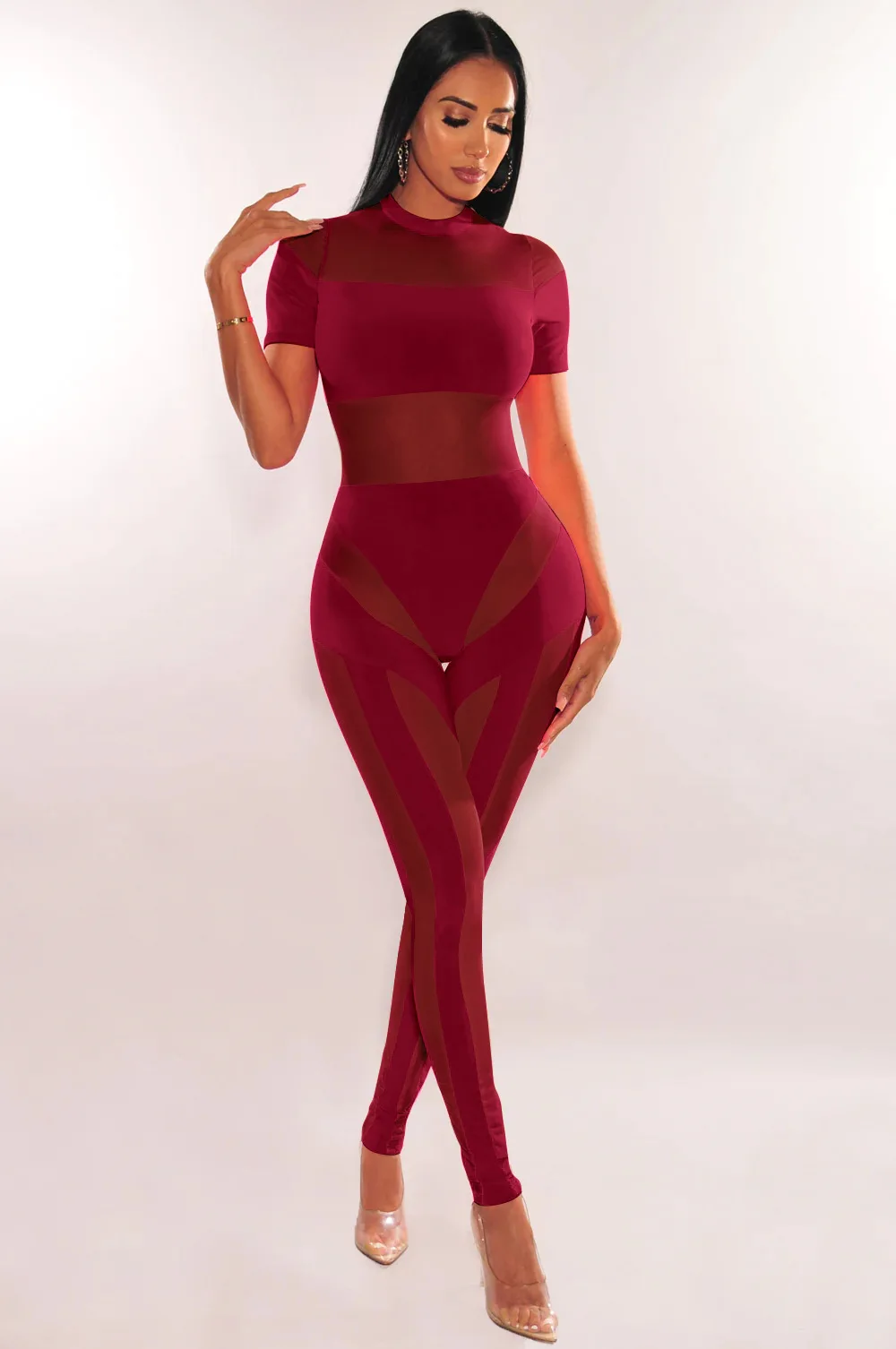 Sexy Mesh Tight Jumpsuit For Women See Through Night Club One Piece Outfits Clubwear Rompers Evening Party Bodycon Jumpsuits