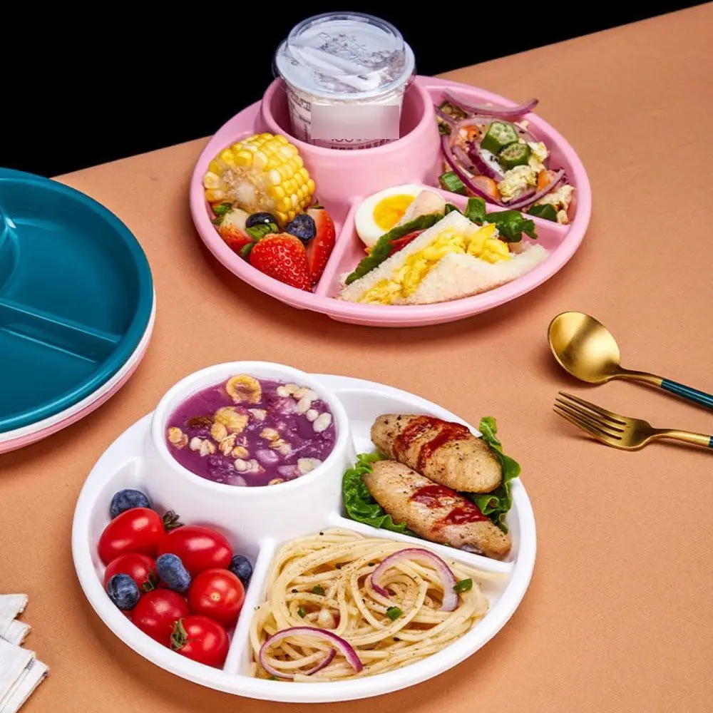 Round Dinner Divided Plates Plastic Japanese-style Compartment Serving Tray 4 Grids Fall-resistant Breakfast Plate Snacks