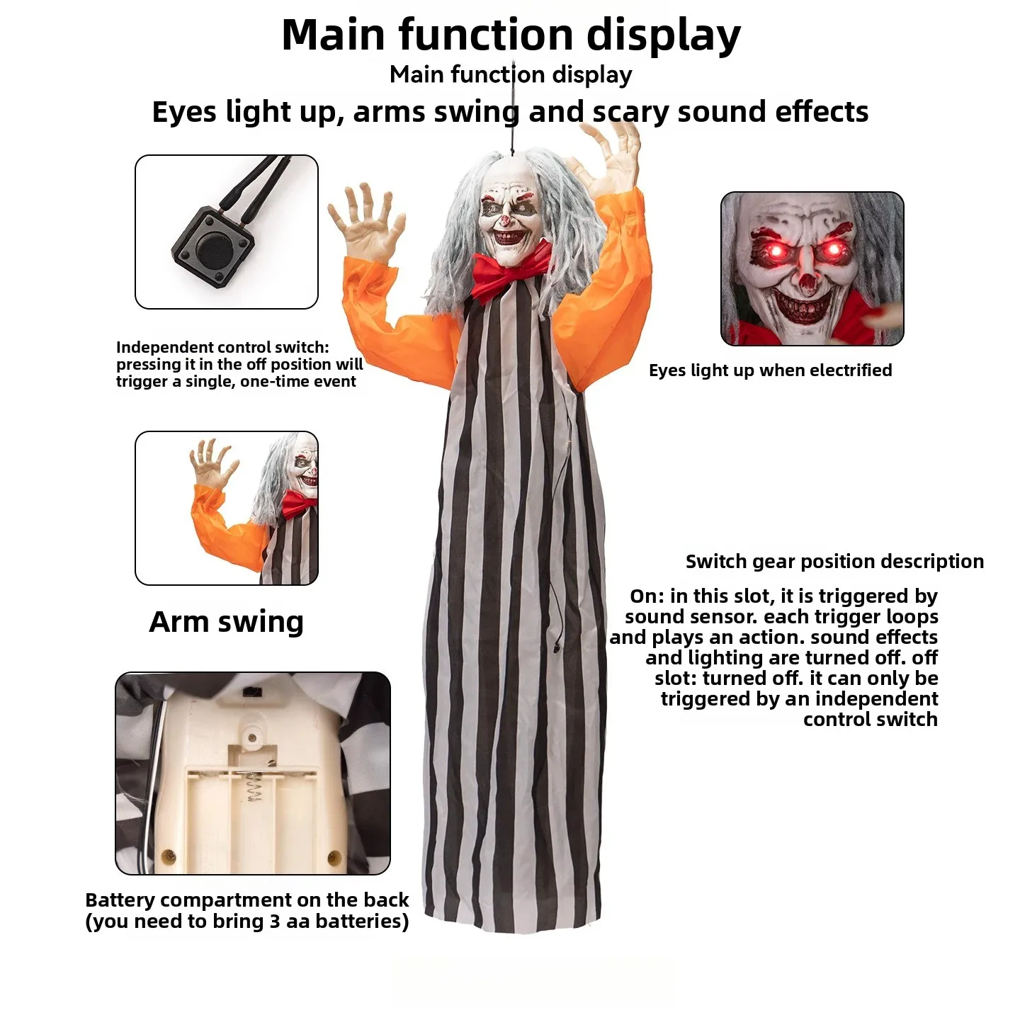 For electric induction luminous sound waving clown, hanging haunted house decorative pendant