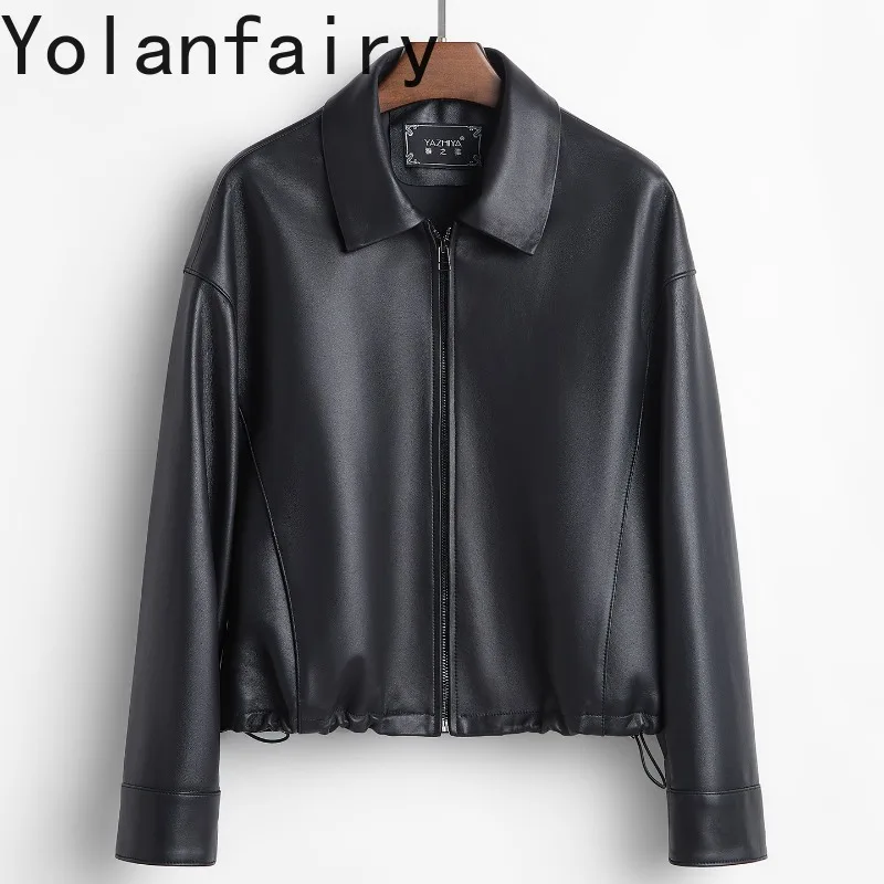 YOLANFAIRY 2026 Spring Autumn Real Sheepskin Coat Woman Hot Style High-end 100% Genuine Leather Jacket Women Short Coats Black