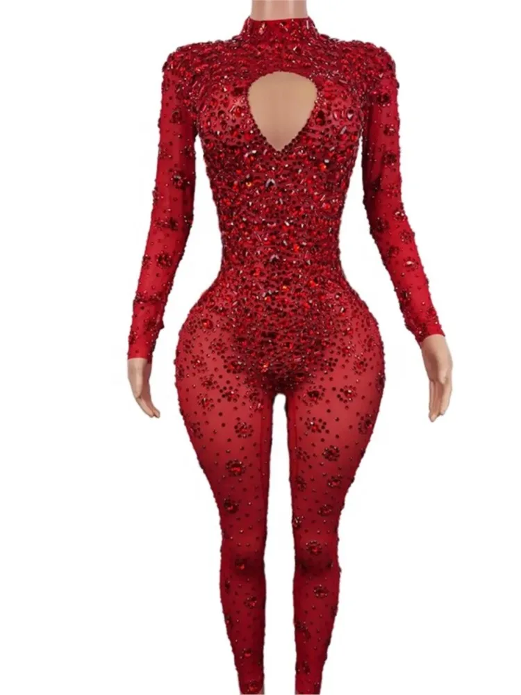 

Stock Evening Dance Show Costume Outfit Prom Sparkly Rhinestones Jumpsuits for women