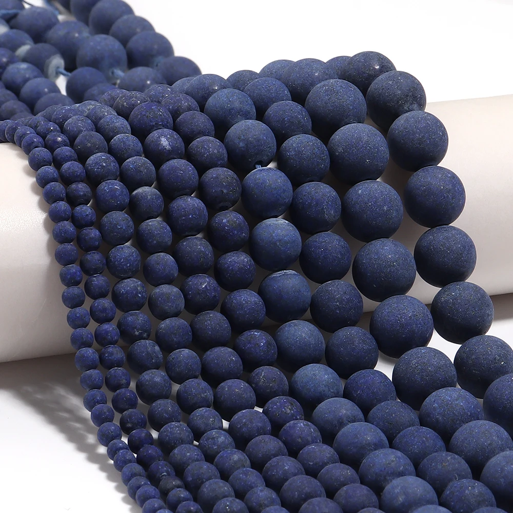 1 Strang/Lot 4/6/8/10/12 mm mattierte Lapislazuli-Steinperlen, runde lose Abstandsperlen für die Schmuckherstellung, DIY-Halskette, Armband – Detail 4